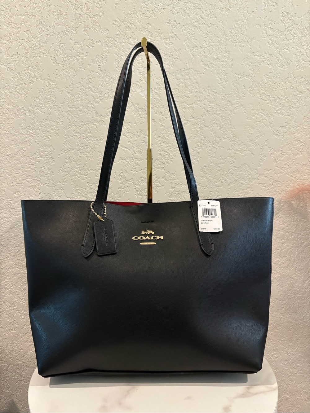 Coach Black Leather Avenue Tote Bag NWT